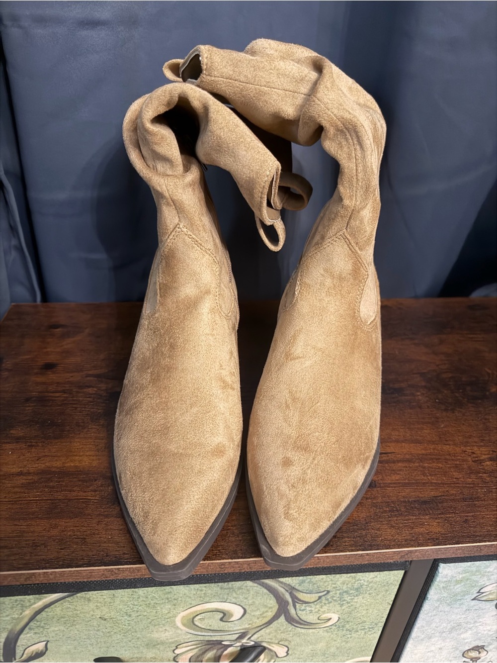 American Eagle Outfitters Suede Pointed Ankle Boots in Tan